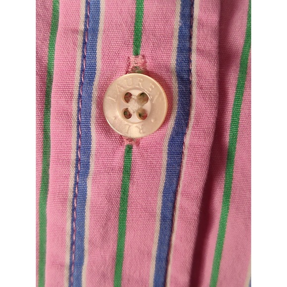 Lauren Ralph Lauren Button Up Shirt Half Sleeve Roll Cuff Collared Striped Large - Picture 6 of 9
